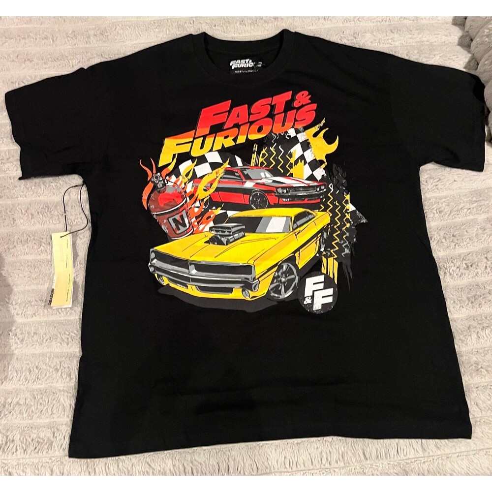 Fast & Furious Graphic T-Shirt Black Racing Cars Men’s Size L NWOT